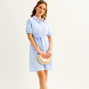 NWT Draper James RSVP puff sleeve blue eyelet shirt dress sz Small